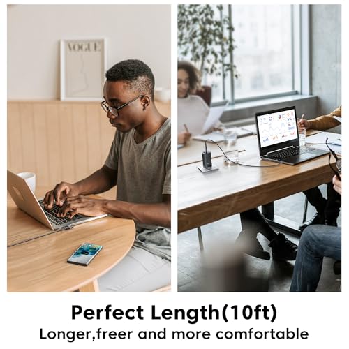 10 ft USB C to USB C Charger Cable (2-Pack) – 60 W Fast Charging Type C Cord with Right Angle Connector for i Phone 16, 15 Pro Max/Plus, Mac Book Air, Samsung S23 Ultra/S22, Note 20 – Superior Durability & Enhanced Ergonomics for Optimal Device Performance