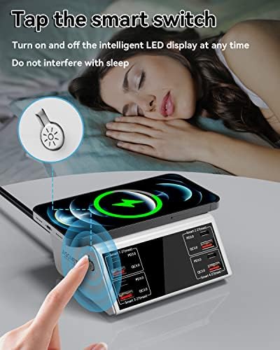 ASOMETECH 100 W 8-Port USB Charging Station with Quick Charge 3.0 & USB-C PD – High-Efficiency Wireless Charging Hub Featuring LCD Display for Seamless Multi-Device Power Management – Ideal for i Phone 13, i Pad, Samsung, and More – Smart Power Distribution & Compact Design for Home or Office