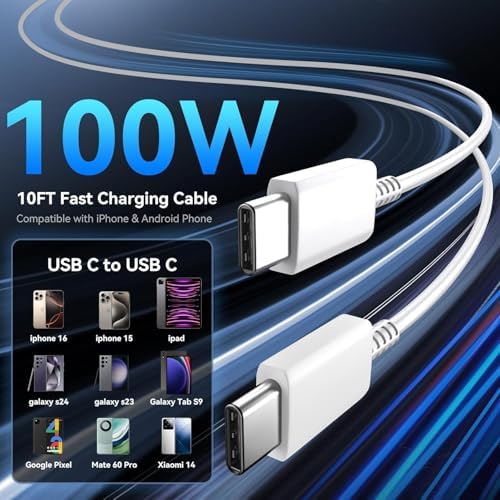 High-Performance 100 W Dual-Port USB-C Fast Charger for Mac Book Pro & Air – Includes 10 FT Charging Cable, Ga N Technology, Overload Protection, and Compact Foldable Design for Effortless Travel – Compatible with i Phone 16/15 Pro and All USB-C Devices
