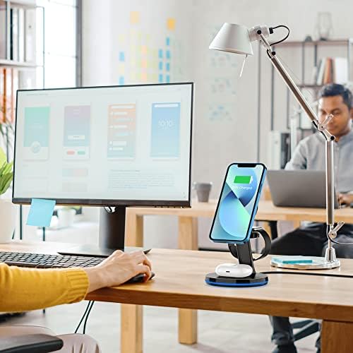 Weetla Magnetic 3-in-1 Wireless Charging Station – Rapid Charge for i Phone 13/12 Series, Apple Watch 7/6/SE/5/4/3/2, and Air Pods Pro/2 – Includes QC 3.0 Adapter for Optimal Efficiency – Compact Design Ideal for Home, Office, and Travel – Stylish Solution to Eliminate Cord Clutter with Long-Lasting Durability