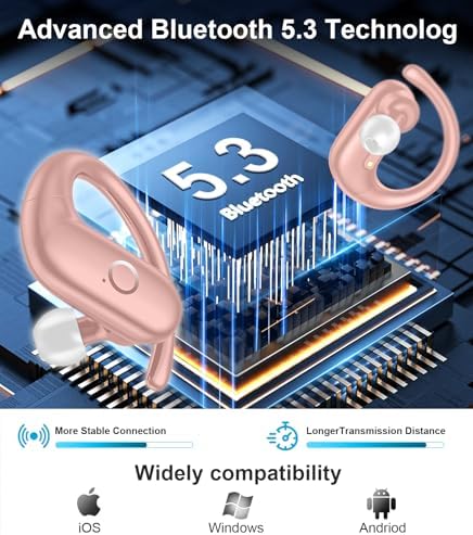 MOZOTER Wireless Sport Earbuds: Stylish Bluetooth Headphones with Enhanced Deep Bass, Secure Earhooks for Active Comfort, and Unmatched 60-Hour Battery Life – Ideal for Fitness, Meetings, and Everyday Use