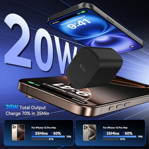 Unlock Rapid Charging Efficiency with the 20 W USB-C Power Adapter and 10 ft Cable – Ideal for i Phone 16, 15 Pro, and Galaxy S24 for Ultimate Portability and Convenience