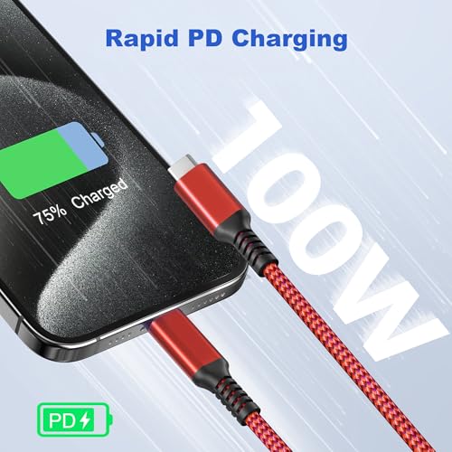 Basesailor 10 ft USB C to USB C Power Delivery Charging Cable – 100 W Fast Charger for i Phone 16/15 Pro Max, Mac Book, i Pad Air 4/5, Mini 6, and Samsung Galaxy S22/S23/S24/S25 – Durable 2 Pack for Enhanced Speed and Efficiency