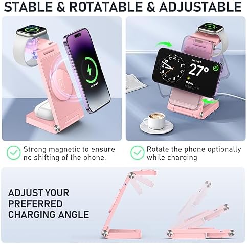 Innovative 3-in-1 Magnetic Wireless Charging Station – Premium Foldable Dock for i Phone 16/15/14/13/12, Apple Watch Ultra/Series 9-2, and Air Pods – Ultimate Travel-Friendly Power Hub with Superior Rapid Charging for Tech Savvy Professionals and On-the-Go Users