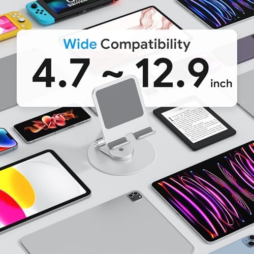 OMOTON 360-Degree Rotating Tablet Stand – Adjustable and Foldable i Pad Holder for Ultimate Versatility in Drawing and Viewing – Compatible with i Pad Pro, Air, Mini, and More – Modern Silver Design for Enhanced Workspace Aesthetics and Productivity