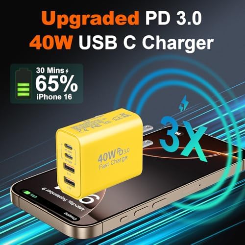 Ultimate 40 W Multiport USB-C Fast Charger – High-Efficiency 4-Port Power Adapter with Quick Charge 3.0 & Power Delivery for Super-Fast Device Charging – Sleek, Portable Design Perfect for Travel – Convenient 2-Pack for Enhanced Versatility and Easy Charging on the Go