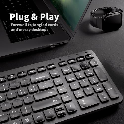 Sleek Gunmetal Bluetooth Wireless Keyboard – Ergonomic Silent Typing for Windows & i Pad – Plug & Play USB Receiver for Effortless Connectivity – Ideal for Travel and Home Office – Enhance Productivity with Dual Connectivity and Modern Design