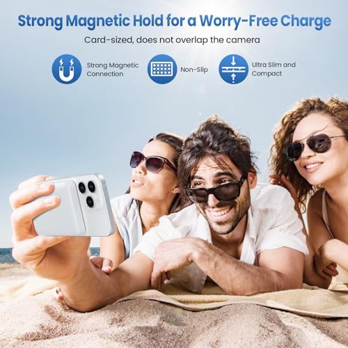 Sleek Magnetic Wireless Power Bank 5500 m Ah – Ultra-Slim Portable Charger with LCD Display for i Phone 16/16 Plus/15/14/13/12, PD Fast Charging USB-C, Effortless Magnetic Connection in Pink – Perfect for On-the-Go Power Solutions