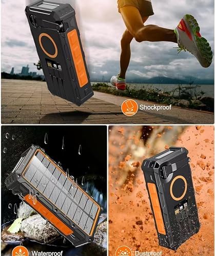 Ultimate MQOUNY 36,000 m Ah Solar Power Bank with Hand Crank & Fast Wireless Charging – Portable Outdoor Battery Pack with 6 Outputs, 4 Inputs, Flashlight & Compass for Adventurers and Emergency Preparedness