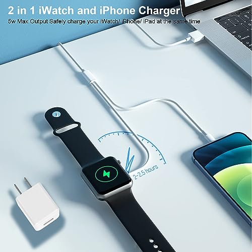 Apple Certified 2-in-1 Magnetic Charger for i Phone and Apple Watch – 6.6 FT Travel Charging Cable with USB Wall Block for Enhanced Speed and Compatibility with i Phone 14/13/12/11/Pro/Max and Apple Watch Series 9/8/7/6/SE/5/4/3/2/1 – Dual Device Charging Solution for Modern Lifestyles