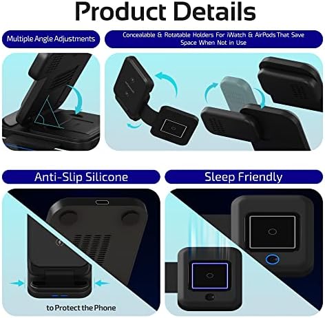 Revolutionary 3-in-1 Wireless Charging Station for Apple & Samsung Devices – Fast, Foldable Dock for i Phone 11-16, Apple Watch Series 3-9, Air Pods Pro & More – Ultimate Convenience & Speed in a Sleek Design for Your Home or Travel Needs