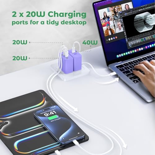 40 W Dual-Port USB-C Fast Charger for i Phone 15/16/14/13/12/11 Pro Max & Samsung – High-Speed Compact Charging Block with Power Delivery & Quick Charge for Home and Travel Efficiency