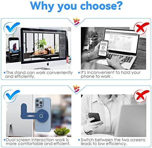 CloudValley Adjustable Laptop Stand, Magnetic Phone Holder, Aluminum Slim Computer Monitor Side Mount Clip for iPhone MagSafe Series & All Phones, Portable Foldable Computer Expansion, Matte Black – Enhanced Compatibility and Speed