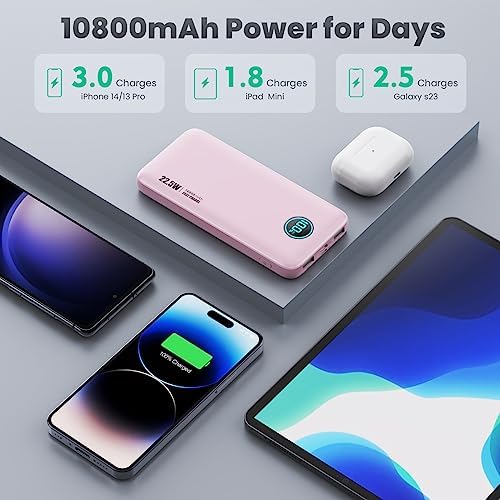Ultra-Slim 10800 m Ah Portable Power Bank with LCD Display – Dual QC 4.0 & PD Fast Charging for i Phone 15, Android & Samsung Galaxy – Lightweight Travel Companion for Continuous Device Power