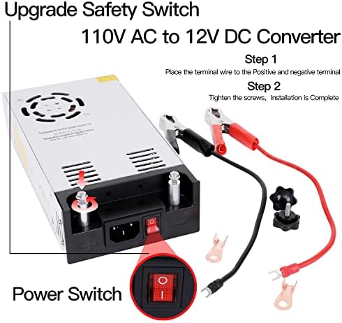 High-Power 600 W AC to DC Converter – 12 V Adjustable Voltage Transformer for LED Strips, LCD Monitors, CCTV Systems, and 3 D Printers – Robust 50 A Output with Dual Clamp Wires for Enhanced Compatibility and Seamless Performance
