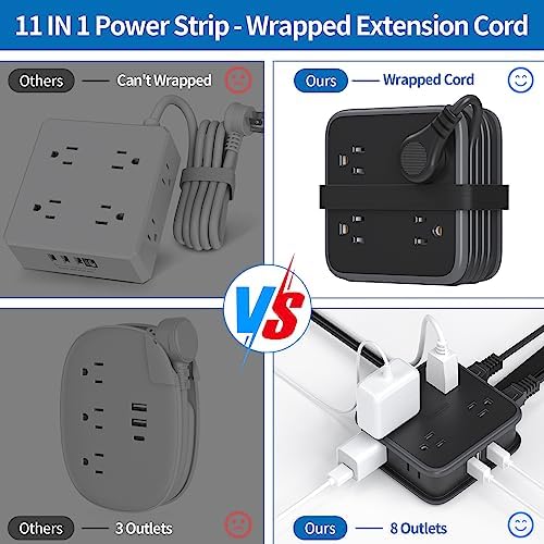 NTONPOWER 8-Outlet Flat Plug Power Strip with 45 W USB-C Fast Charging Port – Compact Multi-Device Extender with 5 ft Cord, Ideal for Home and Travel, Compatible with i Phone, Mac Book Pro, Tablets, and Samsung – Smart Design for Organized Charging Solutions