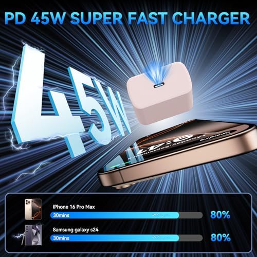 Elevate Your Charging Experience with the 45 W Super Fast USB-C Charger and 6.6 FT Cable – Optimal for i Phone 16 Pro Max, i Pad, and Android Devices – Compact, High-Efficiency Power Adapter with Advanced Safety Features for On-the-Go Users