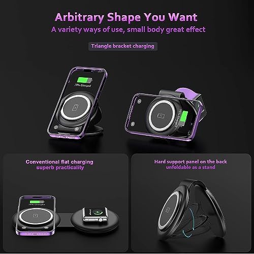UCOMX Nano Mini Magnetic 2-in-1 Wireless Travel Charger – Compact Folding Charging Station for i Phone 12 to 16 Pro Max, Air Pods Pro, and i Watch Ultra – Effortless Multi-Device Compatibility and Fast Charging Technology for On-the-Go Professionals and Travelers