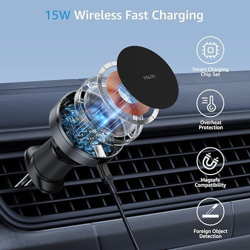 Revolutionary Magnetic Wireless Car Charger for i Phone – 15 W Fast Charging with Mag Safe Compatibility, Versatile Air Vent & Dashboard Mounting, Includes USBC Cable & Adapter – Ultimate Convenience & Secure Magnetic Attachment for All i Phones 16/15/14/13