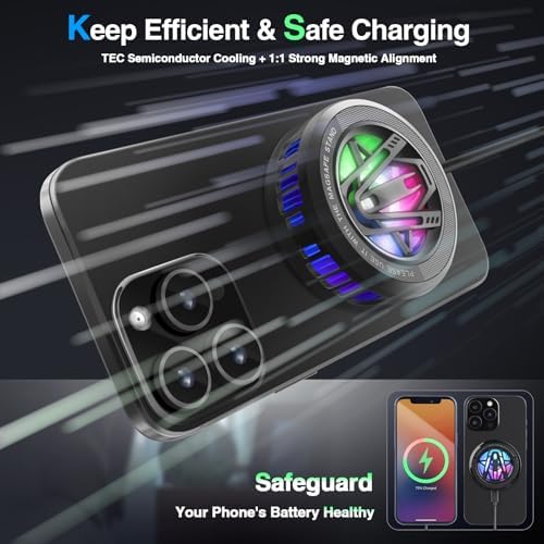 Maledan Advanced Magnetic Wireless Charger with Cooling Technology – 15 W Qi2 Fast Charging Pad for i Phone & Samsung Galaxy – Enhanced Performance Cooling Fan for Gaming & Streaming, Silent Operation, and Unmatched Durability – Ultimate Solution for Overheating Prevention and Optimal Device Health