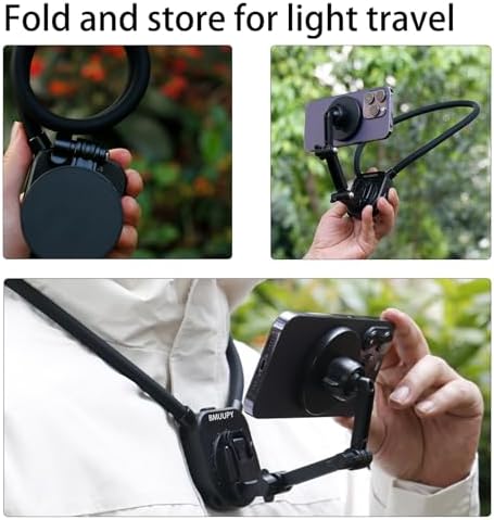 Magnetic Neck Phone Holder for Magsafe i Phone 16/15/14/13/12 Pro Models – Hands-Free Vlogging and POV Recording Mount with Adjustable Cradle for Ultimate Comfort and Convenience
