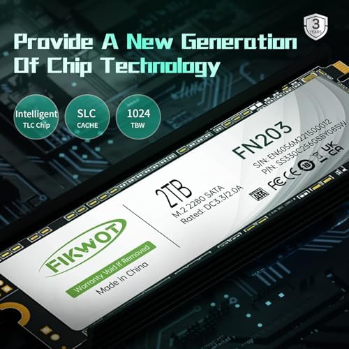 Upgrade Your Storage with the FN203 1 TB M.2 SATA SSD – Unleash Lightning-Fast Performance at Up to 550 MB/s Read Speed for Ultrabooks, Tablets, and Mini PCs – Featuring SLC Cache Technology and 3 D NAND TLC for Superior Endurance and Efficiency