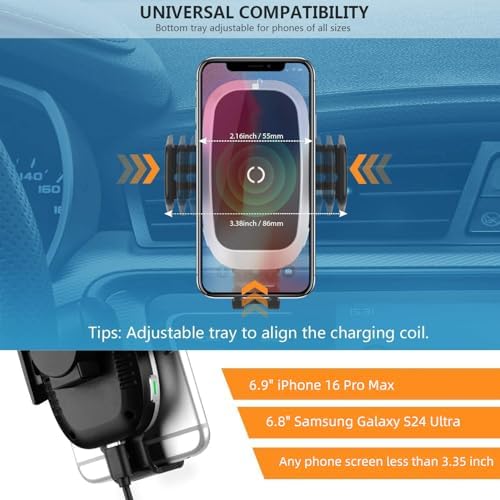Innovative Wireless Car Charger with Auto-Clamping Cup Holder Design – Rapid Charge for i Phone 16 Pro Max & Samsung Galaxy S24 Ultra – Versatile Air Vent Mount for Safe Hands-Free Navigation and Enhanced Accessibility