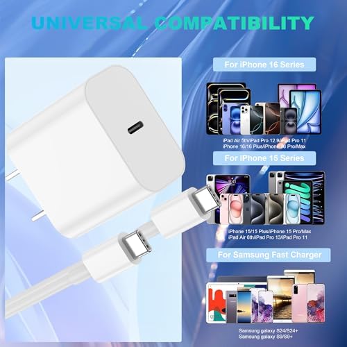 Power Up Your i Phone 16/15 with the Ultimate 30 W Fast Charging Bundle: Dual USB-C Wall Adapter & Long 6 ft/10 ft Cables for i Phone 16 Pro Max, 15 Pro Max & i Pad Pro – Superior Rapid Charging, Unmatched Durability & On-the-Go Convenience