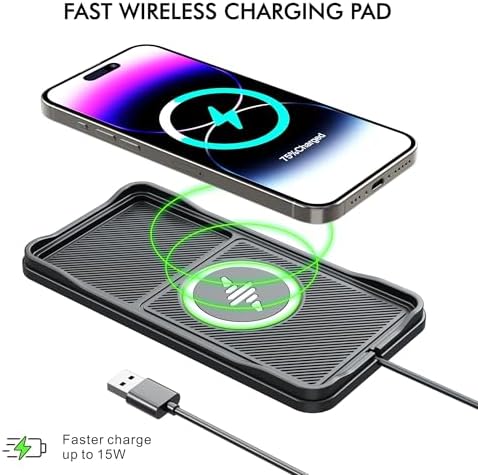 LANSEMKU 15 W Wireless Car Charger Pad – Sleek Anti-Slip Design for Seamless Charging on the Go – Compatible with i Phone 16/15/14/13/12 Pro Max & Samsung S23/S22/S20 – Fast Charging Solution with 30 cm Cable – Elevate Your Driving Experience with Enhanced Compatibility and Convenience