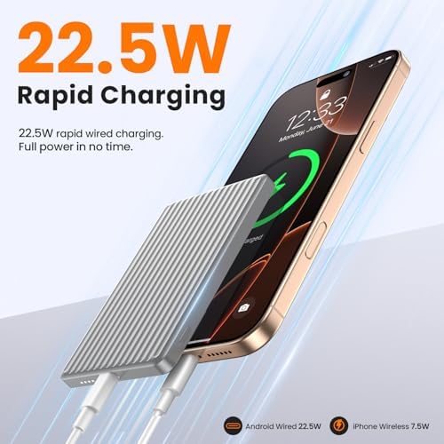 Compact Magnetic Power Bank 5000 m Ah with 20 W Fast PD Charging | Ultra-Slim Design for i Phone 16/15/14/13/12 Pro Max | Lightweight Travel Charger with Enhanced Magnetic Attachment | Advanced Lithium-Polymer Battery & Safety Temperature Control | Effortless Wireless Charging Anywhere | Essential Accessory for On-the-Go Users