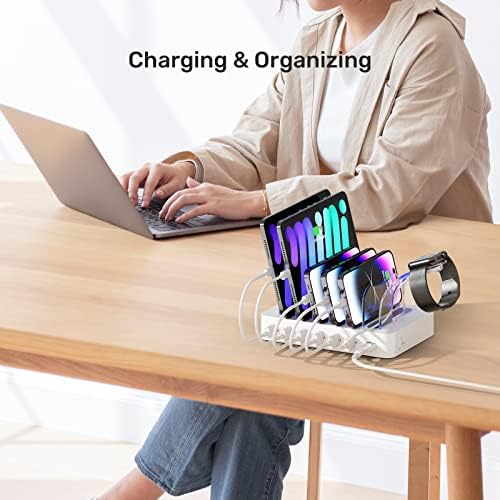 Unitek 6-Port USB-C Fast Charging Station – Versatile Multi-Device Power Hub with Dual 20 W PD Ports for i Phone, i Pad, Samsung and More – Streamline Your Charging Experience and Enhance Workspace Organization with Safety Features