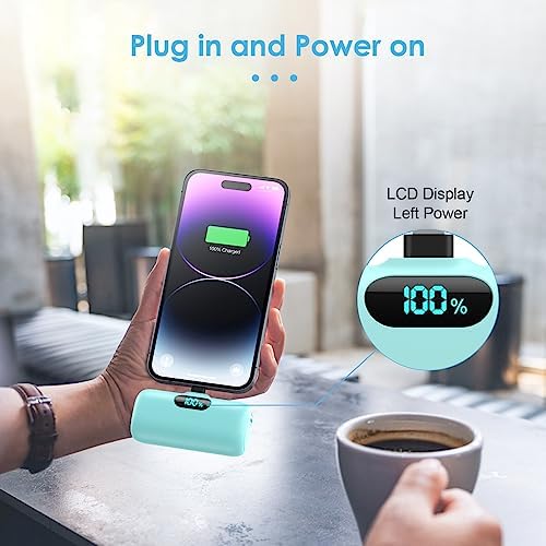 Ultra-Compact 5000 m Ah USB-C Power Bank – Fast Charging Mini Portable Charger with Built-in Connector & LCD Display – Perfect for i Phone 15, i Pad Pro, and Android Devices – Lightweight and Travel-Friendly Power Solution for On-the-Go Connectivity