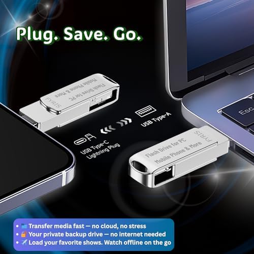 FYRIS 3-in-1 i Phone Flash Drive – 256 GB MFi Certified External Storage for Photos and Videos | USB, Type-C, Lightning Compatibility | Sleek Skull Design for i Pads, Galaxy Phones, Macs, and PCs | High-Speed Data Transfer for Effortless File Management