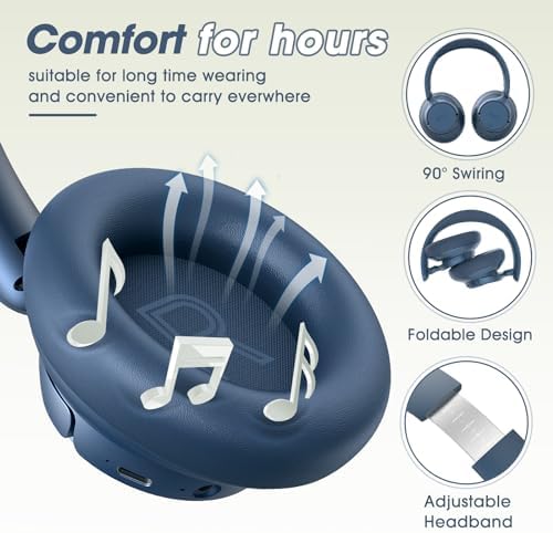 Unleash Your Audio Potential with BERIBES Premium Hybrid Active Noise Cancelling Headphones – Wireless Freedom, 70-Hour Playtime, Deep Bass Enrichment, Ergonomic Comfort, Fast Charging, and Versatile 3.5 mm Cable in Vibrant Blue for All-Day Enjoyment