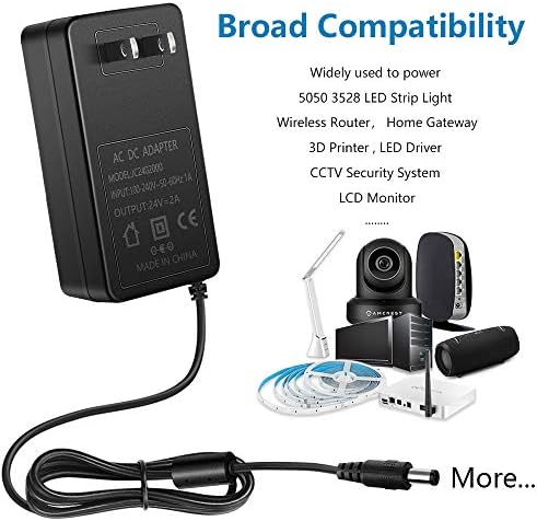 Reliable 24 V 2 A AC to DC Power Supply Adapter – Universal 100-240 V Input for LED Light Strips, 3 D Printers, and CCTV Systems – Enhanced Safety Features and Compact Design for Optimal Device Performance