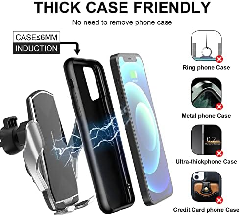 15 W Qi Wireless Car Charger Mount with Auto-Clamping Feature – Versatile Phone Holder for i Phone & Samsung, Long Arm Suction Cup for Dashboard, Windshield, and Air Vent – Effortless Hands-Free Charging for Ultimate Convenience