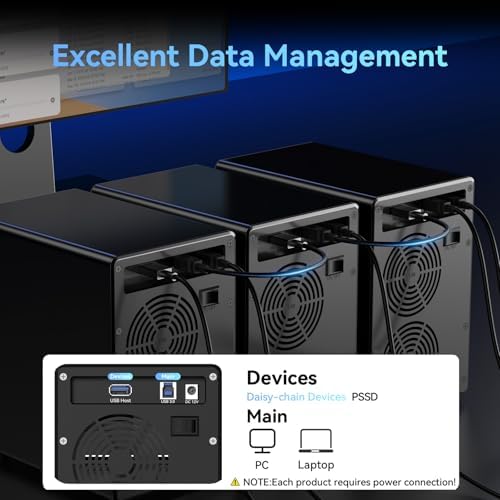 Sleek Aluminum Dual Bay Hard Drive Enclosure with Cooling Fan for 2.5”/3.5” SATA HDD/SSD – Tool-Free USB A/C 3.0 External Storage, Hot-Swappable, Daisy Chain Expansion – Ultimate Data Solution for Professionals and Casual Users