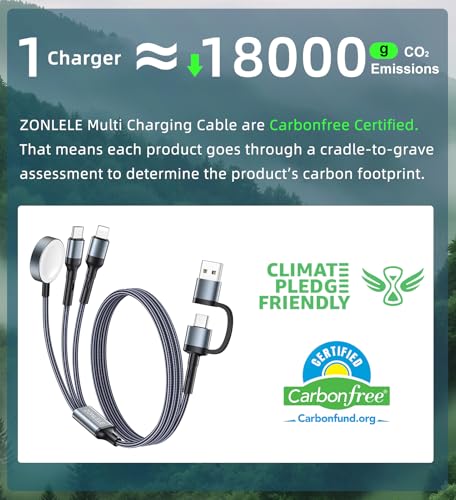 4 FT USB-C Multi-Device Charging Cable Duo for Apple Watch and i Phone – Superior 3-in-2 Charging Solution for i Watch Models and i Phone 16/15/14/13/12/11 & Galaxy S23 – Enhanced Rapid Charging, Exceptional Durability, and Total Convenience for Mobile Users