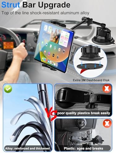 Ultimate Heavy-Duty Tablet Holder for Car Dashboard and Windshield – Super Suction Cup Mount for i Pad Pro, Galaxy Tab, and All 4-12.9″ Tablets & Phones – Enhanced Stability, Adjustable Viewing Angles, and Effortless Installation for Safe Navigation and Entertainment on the Go