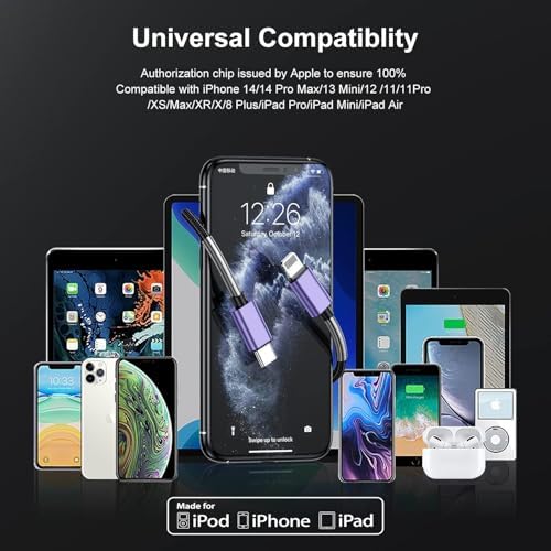 10-Foot Apple MFi Certified USB C to Lightning Charging Cable – Dual Pack High-Speed i Phone Charger for 14/13/12 Series and i Pad – Durable Long Charging Cord for Ultimate Convenience and Flexibility