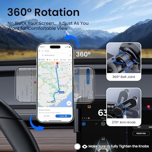 ORNARTO Magnetic Phone Mount for Tesla Model 3/Y/Cybertruck – 360° Rotatable Car Holder with Overload Protection and Anti-Slip Suction – Secure, Stylish Dashboard Accessory for Effortless Navigation and Enhanced Safety