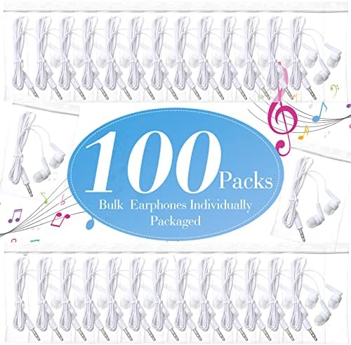 Kanayu 100 Pack Classroom-Ready Wired Earbuds – High-Quality 3.5 mm Jack Earphones for Enhanced Student Learning, Individually Packaged for Quick Distribution, Lightweight Comfort for Focused Educational Experiences