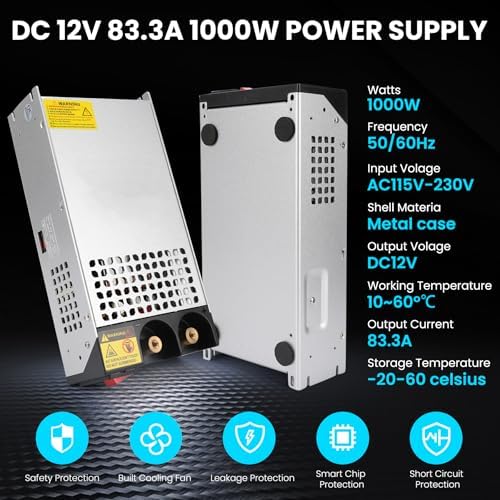 High-Efficiency 110 V AC to 12 V DC Power Supply Converter – 50 A 600 W Transformer Ideal for RVs, Pumps, LED Strips & LCD Monitors – Reliable Performance with Advanced Safety Features and Versatile Compatibility