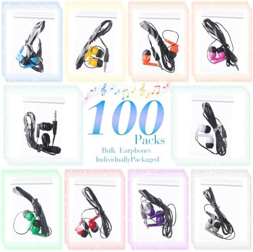 Kanayu 100 Pack Classroom-Ready Wired Earbuds – High-Quality 3.5 mm Jack Earphones for Enhanced Student Learning, Individually Packaged for Quick Distribution, Lightweight Comfort for Focused Educational Experiences