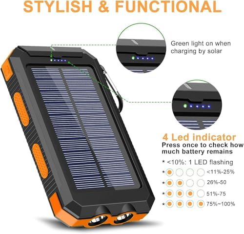 Ultimate 38800 m Ah Waterproof Solar Power Bank – Fast Charging Type-C Portable Charger for All Devices with Triple Output and LED Flashlight – Essential for Outdoor Adventures, Camping, and Travel