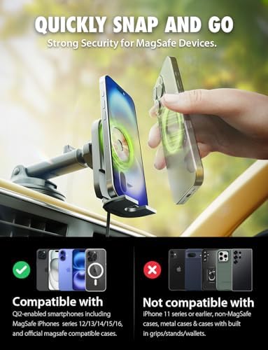Bracketron Magnetic Car Mount for Cell Phone, MagAlign Max Car Vent Phone Mount【Strongest Magnetic+ Suction】, Vent Phone Mount for Car for iPhone 16 Pro Max 15 14 13 12 – MagSafe Car Accessories – Enhanced Compatibility and Speed