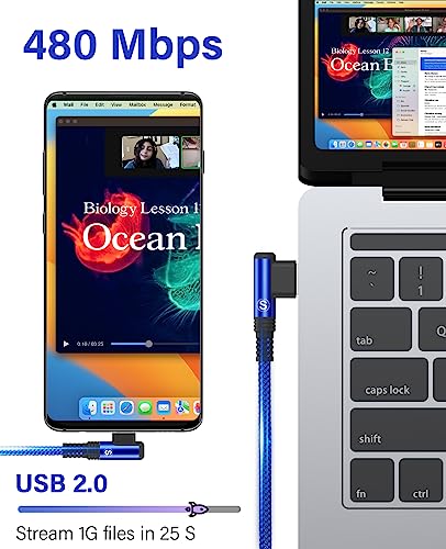 Sweguard 6.6 ft Fast Charging USB to Type C Cable – 2-Pack with 90-Degree Angled Connectors for Enhanced Comfort and Durability – Ideal for i Phone 16, Samsung Galaxy S Series, and Universal Compatibility – Perfect for Home, Office, and Travel Use