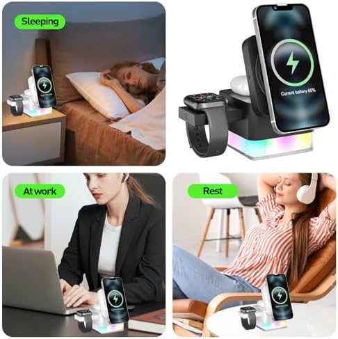 APSARAS 3-in-1 Wireless Charging Station for i Phone 16/15/14/13/12, Air Pods & Apple Watch Series S11 – Stylish Mag Safe Compatible Dock with Enhanced Speed and Safety Features for Clutter-Free Charging Solutions