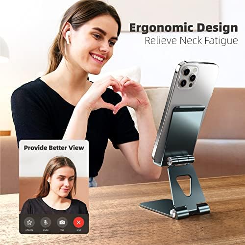 TOPGO Adjustable Cell Phone Stand, [Fully Foldable & Wide Compatibility] Desktop Stand Holder with Charging Port for iPhone, iPad, Kindle, Tablets, Switch – Silver – Enhanced Compatibility and Speed