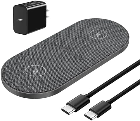 Dual 20 W Fast Wireless Charging Pad – 2-in-1 Dual Device Charger with USB-C Adapter for i Phone 16/15/14/13/12 Series, Samsung Galaxy S25/S24/S23/S22, Air Pods Pro, Slim & Portable Design for Travel – Safe & Efficient Charging Solution for All Compatible Devices